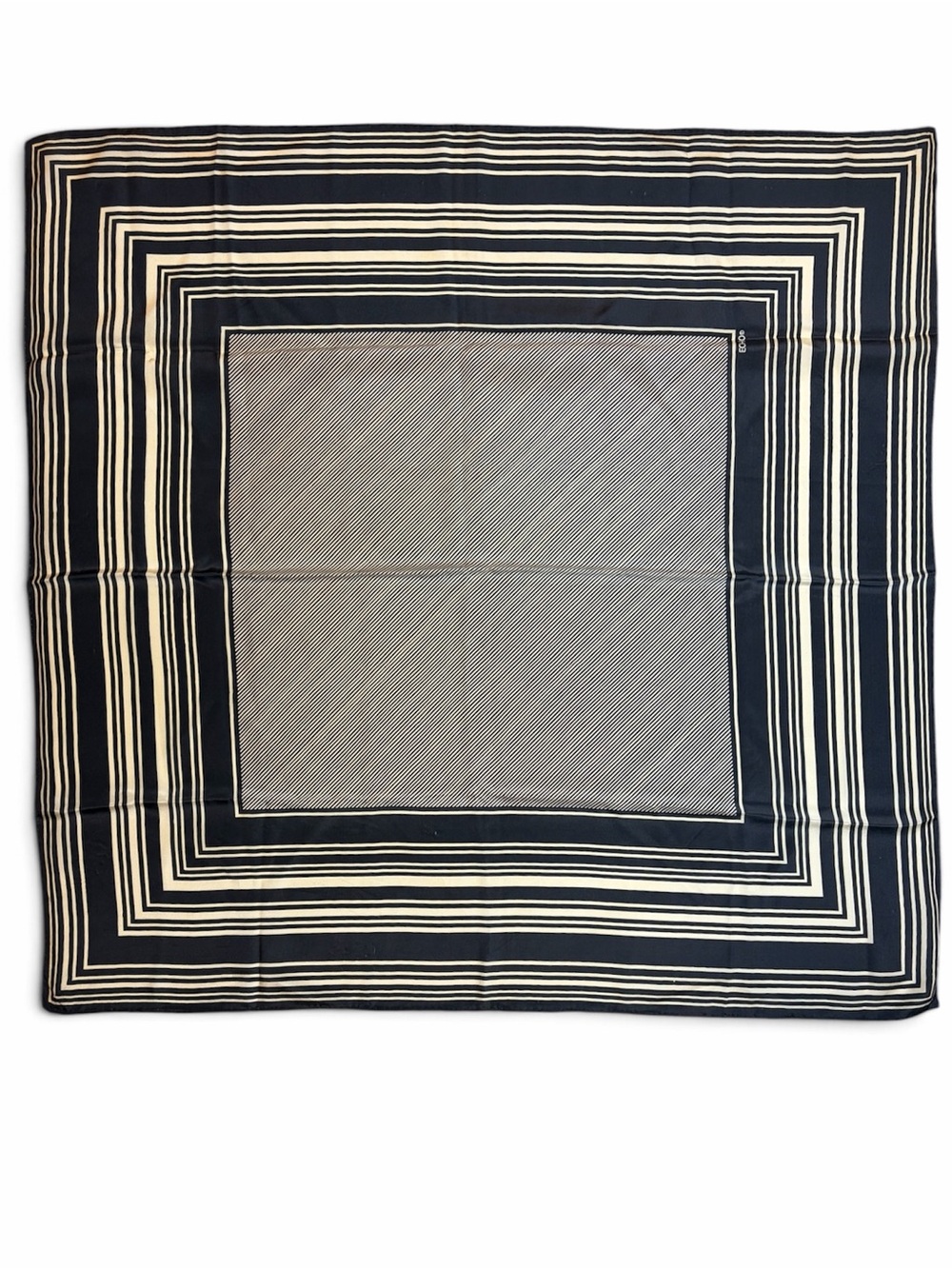 VINTAGE Echo 100% Pure Silk Square Scarf 29x29 Made in Japan Striped Black Cream
